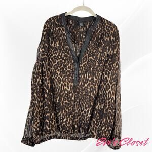 Torrid Brown And Black Sheer Leopard Print Blouse Size Plus Sz 1. 14 16